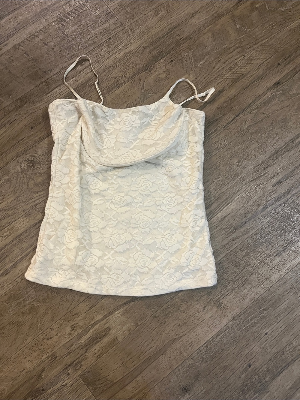 Oleg Cassini Ivory Lace Cowl tank top